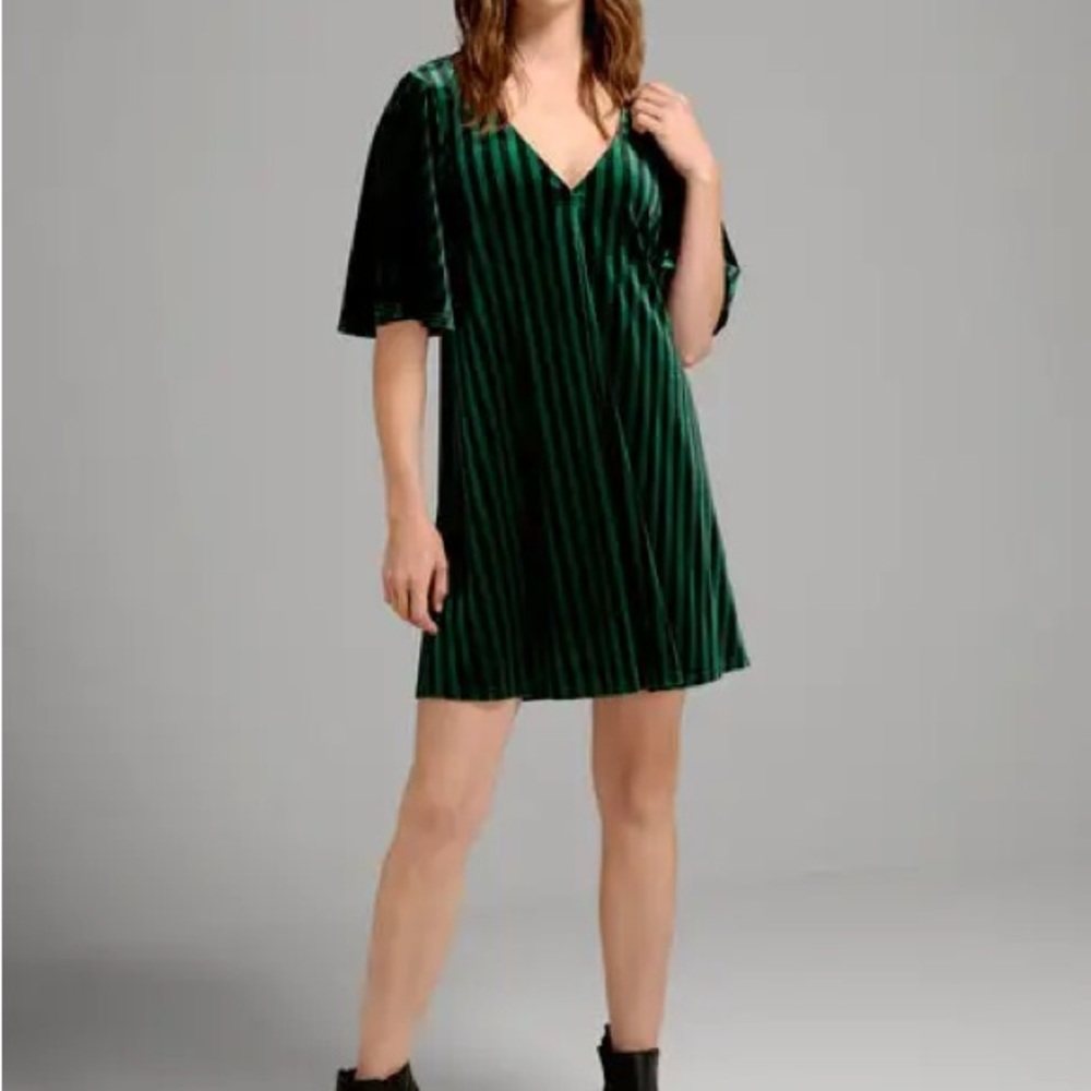 NWT ModCloth velvet dress. Green with black vertical stripes. Size 2X